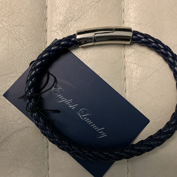 Blue Braided Leather Bracelet - Magnetic Silvertone Closure - Picture 9 of 9